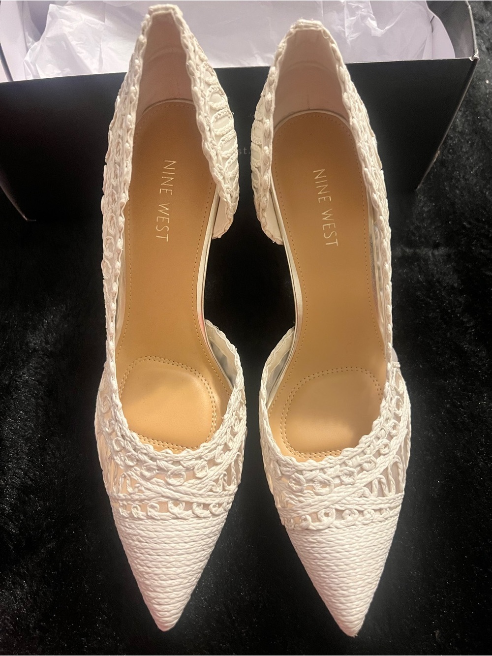 Nine West White Crochet Pointed Pumps